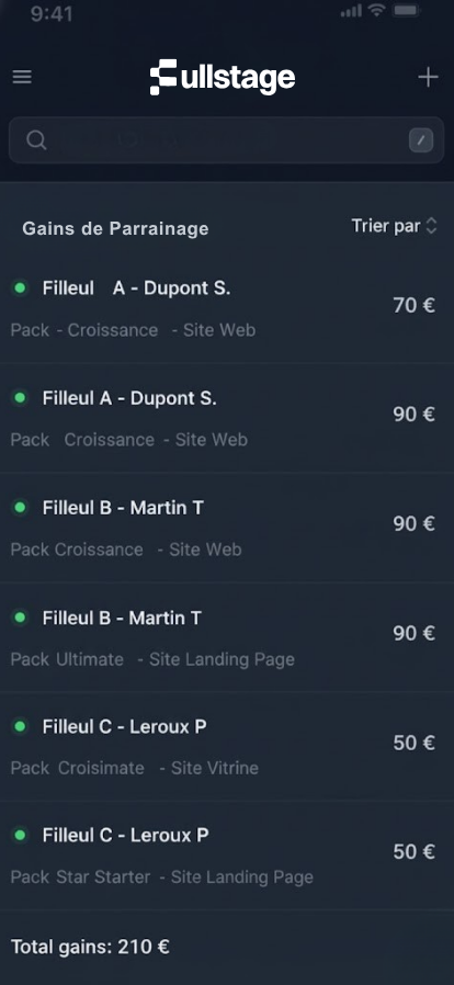 Interface de parrainage FullStage